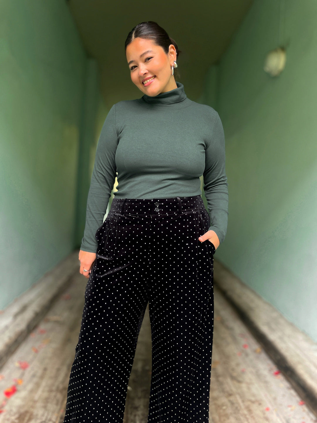 Dianas Vintage turtleneck Cozy topp - dyp grønn