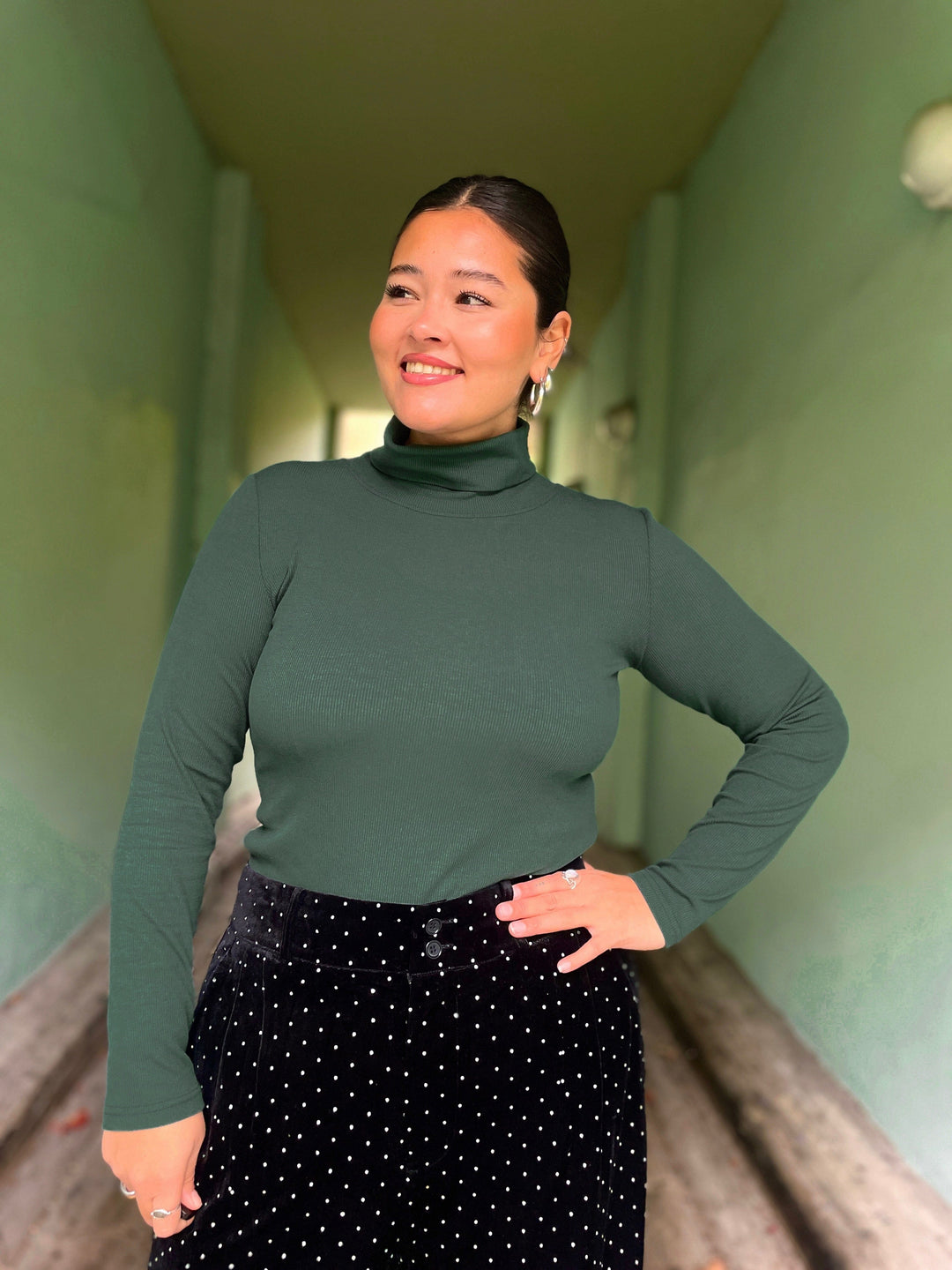 Dianas Vintage turtleneck Cozy topp - dyp grønn