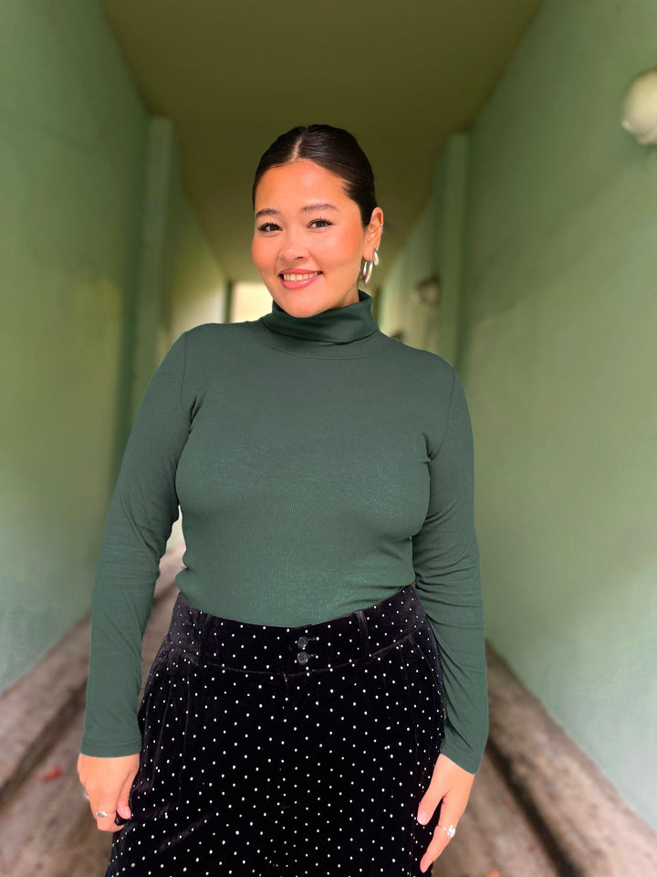 Dianas Vintage turtleneck Cozy topp - dyp grønn