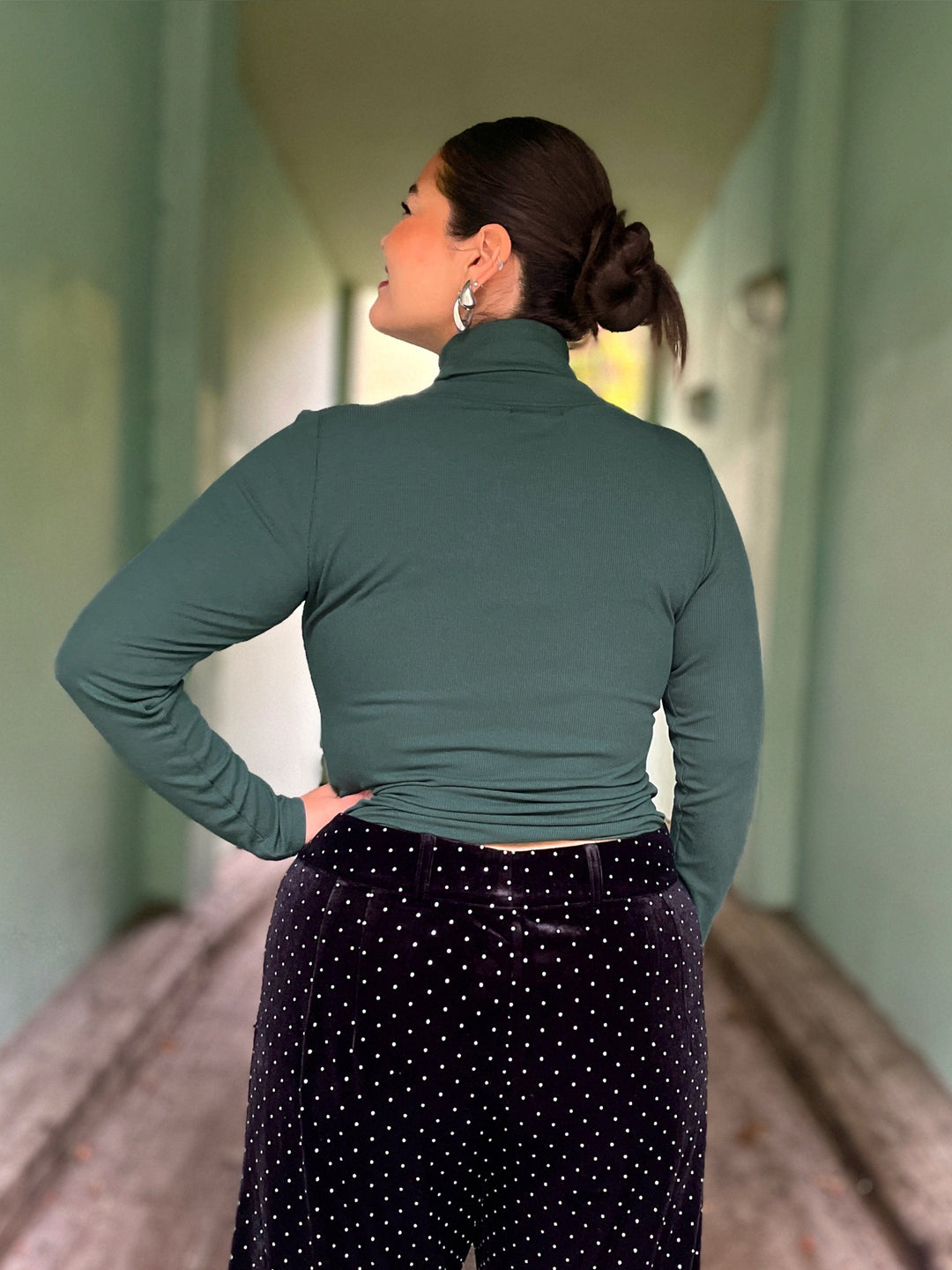 Dianas Vintage turtleneck Cozy topp - dyp grønn