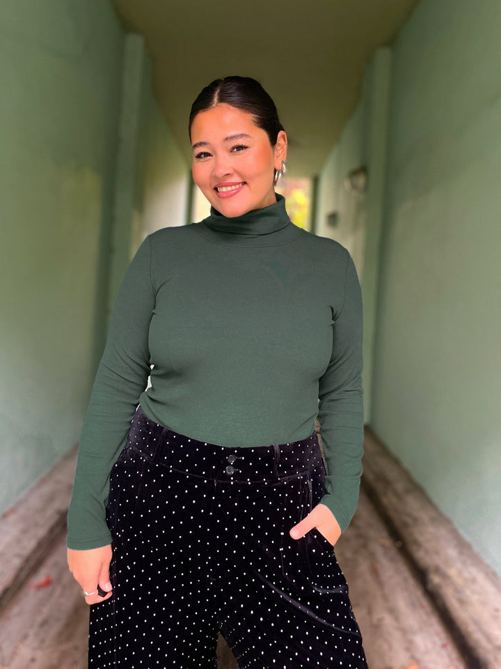 Dianas Vintage turtleneck Cozy topp - dyp grønn