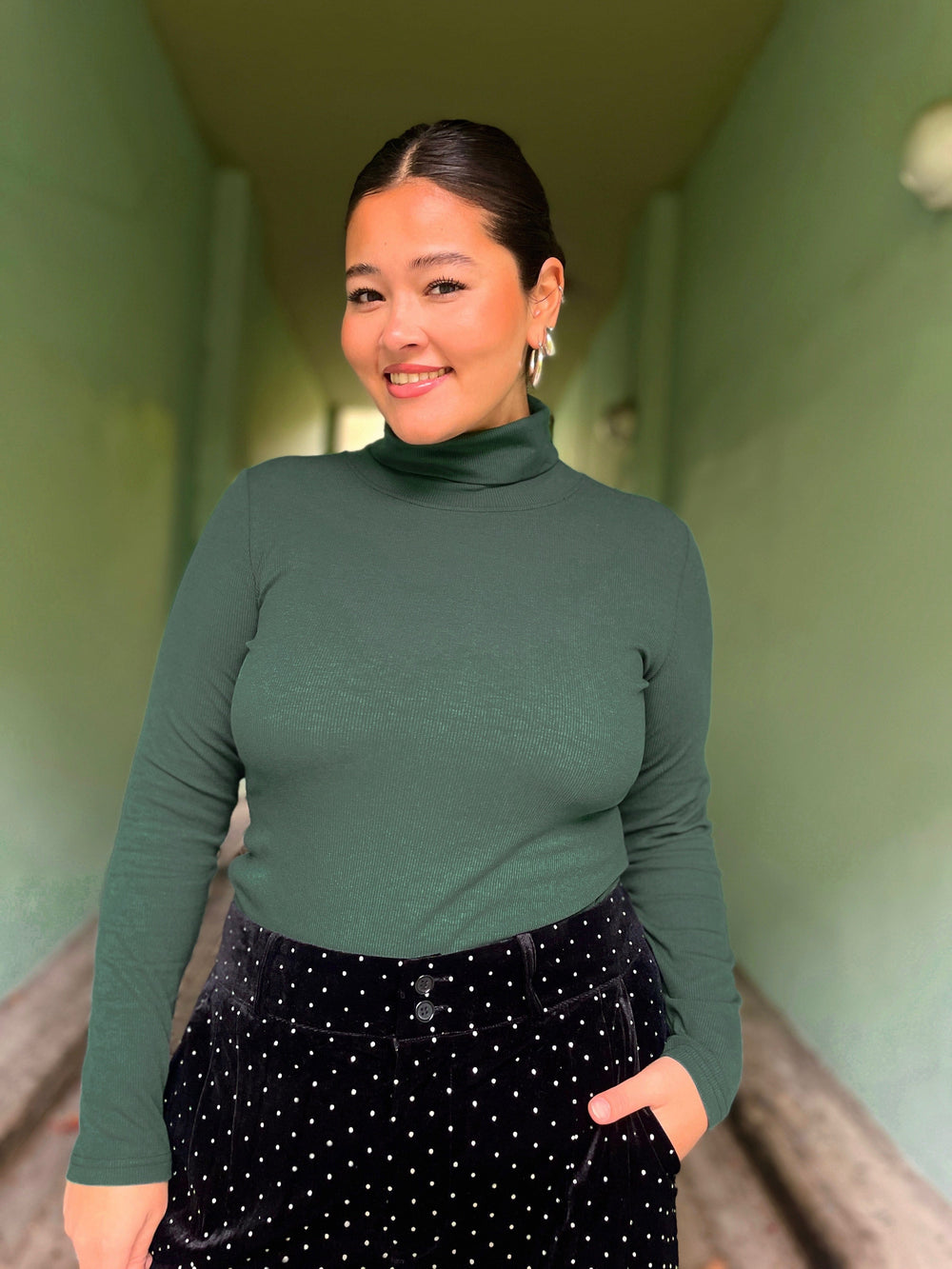 Dianas Vintage turtleneck Cozy topp - dyp grønn