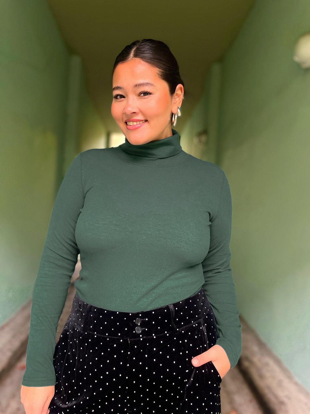Dianas Vintage turtleneck Cozy topp - dyp grønn