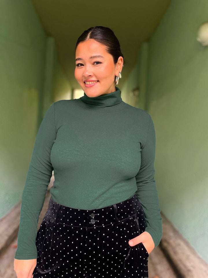 Dianas Vintage turtleneck Cozy topp - dyp grønn