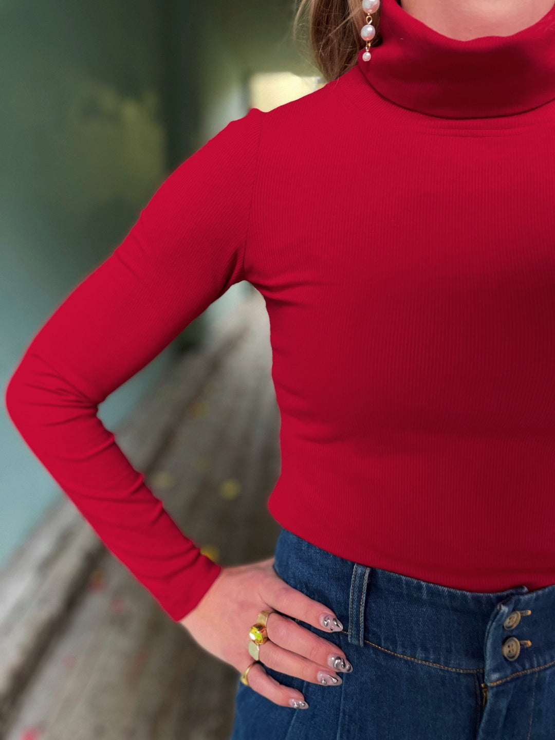 Dianas Vintage turtleneck Cozy topp - dyp rød