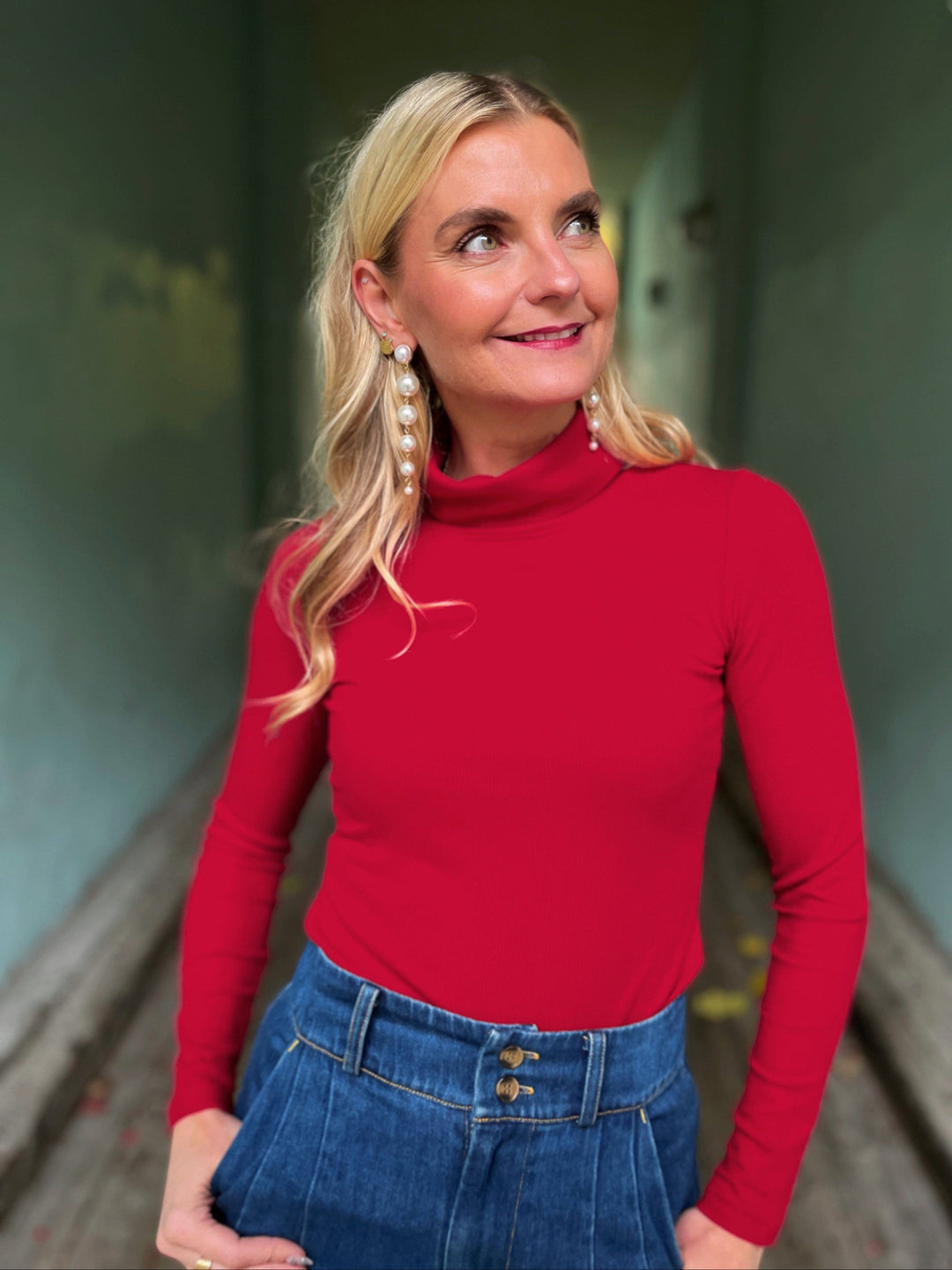 Dianas Vintage turtleneck Cozy topp - dyp rød
