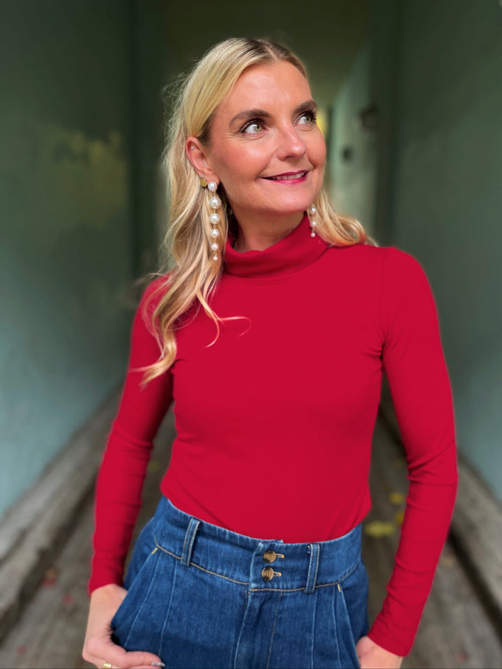 Dianas Vintage turtleneck Cozy topp - dyp rød