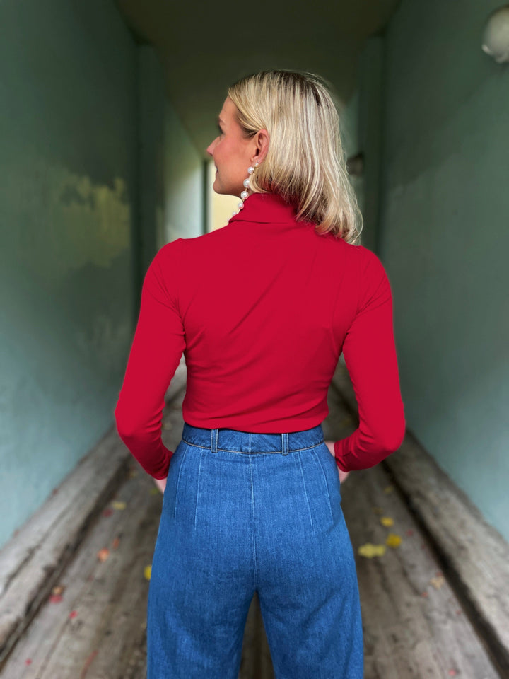 Dianas Vintage turtleneck Cozy topp - dyp rød