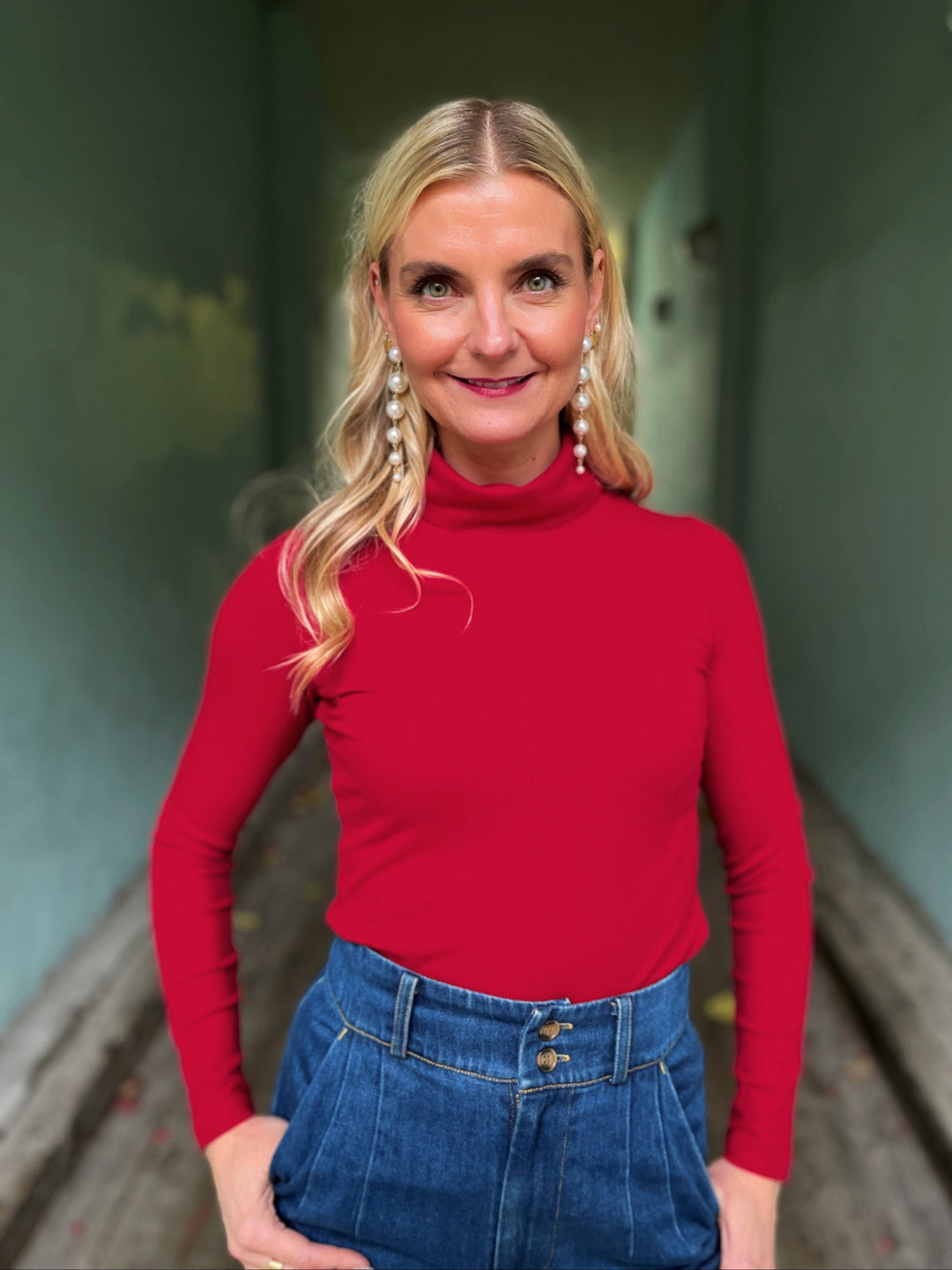 Dianas Vintage turtleneck Cozy topp - dyp rød