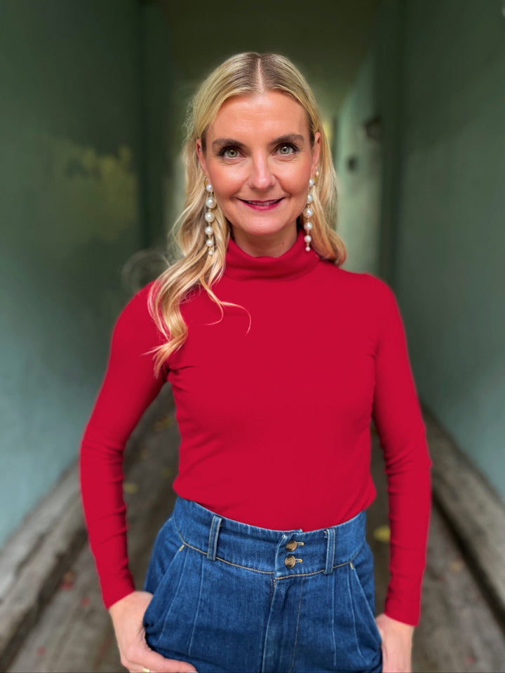 Dianas Vintage turtleneck Cozy topp - dyp rød