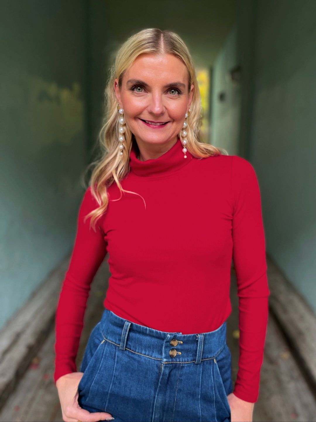 Dianas Vintage turtleneck Cozy topp - dyp rød