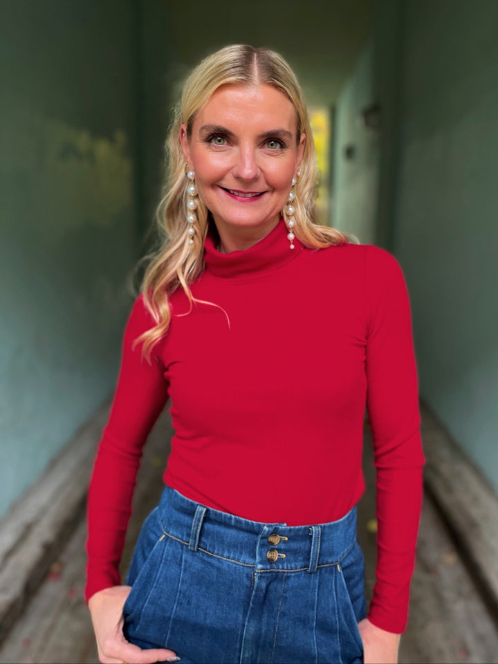 Dianas Vintage turtleneck Cozy topp - dyp rød