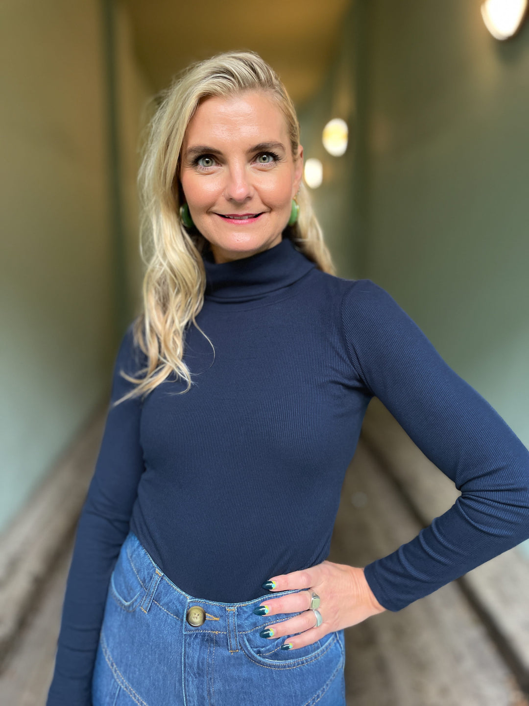 Dianas Vintage turtleneck Cozy topp - mørk blå