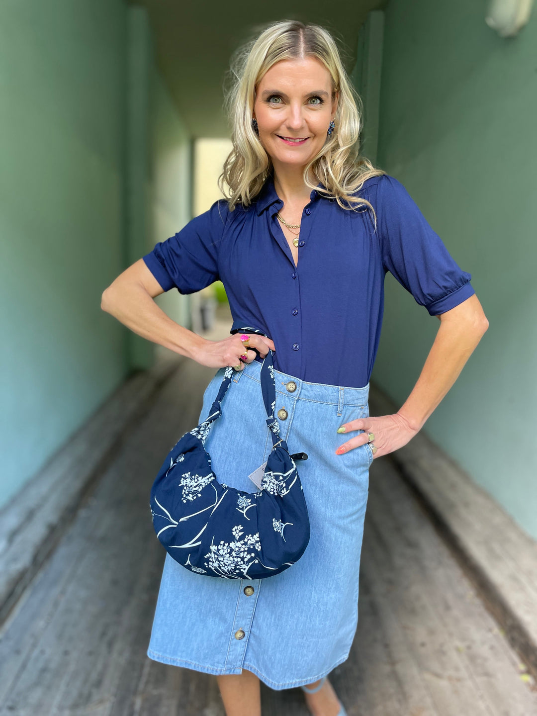 Dianas Vintage vesker Veske av restestoff - blue dream