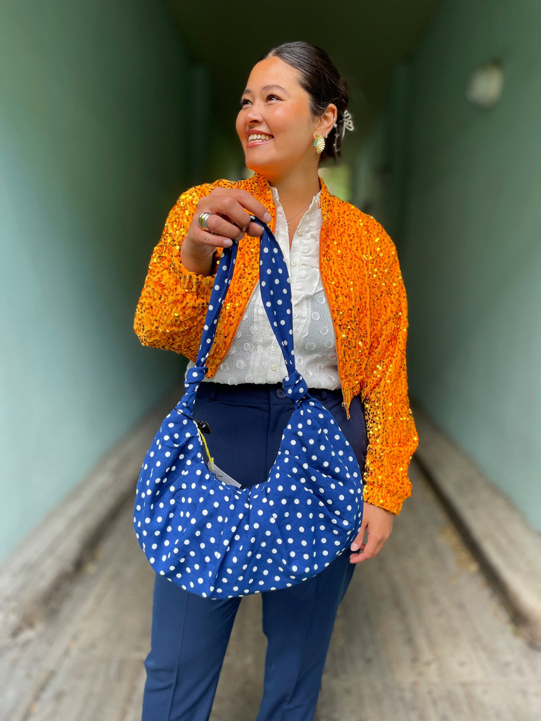 Dianas Vintage vesker Veske av restestoff - dots blå