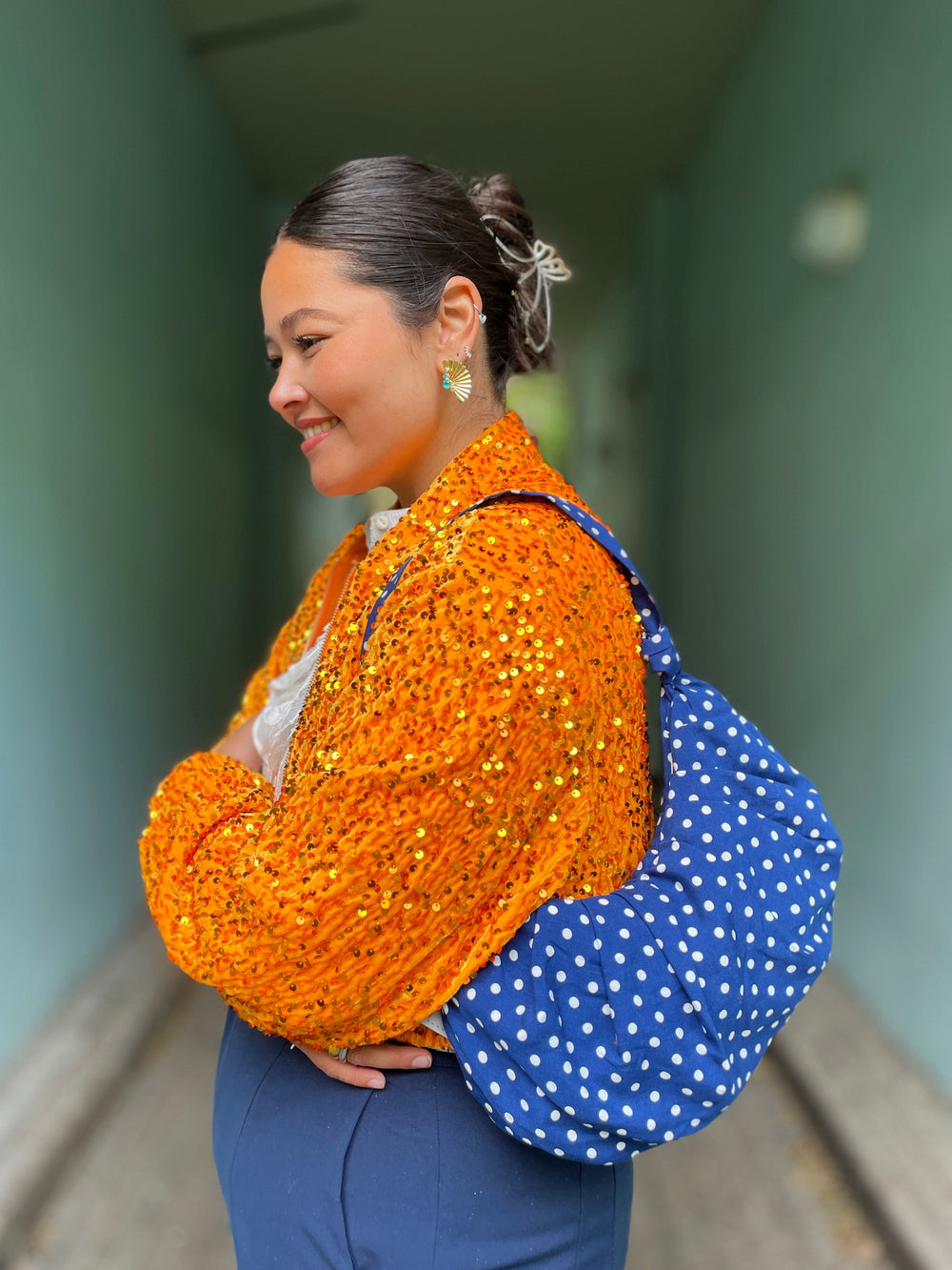 Dianas Vintage vesker Veske av restestoff - dots blå