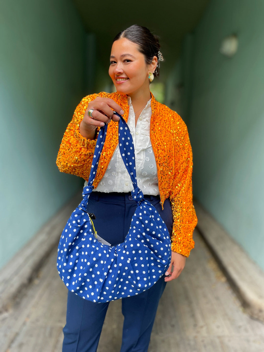 Dianas Vintage vesker Veske av restestoff - dots blå