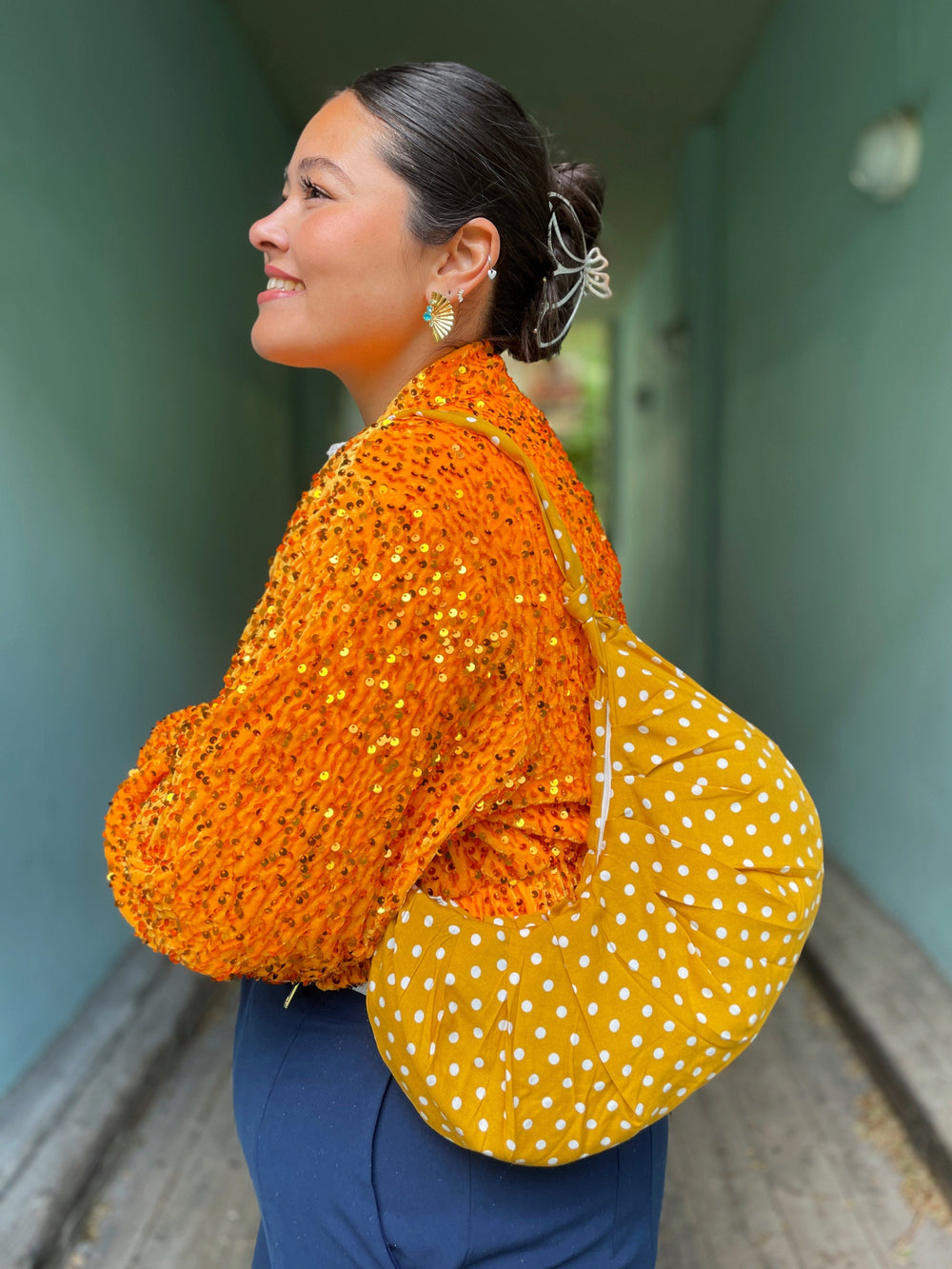Dianas Vintage vesker Veske av restestoff - dots gul