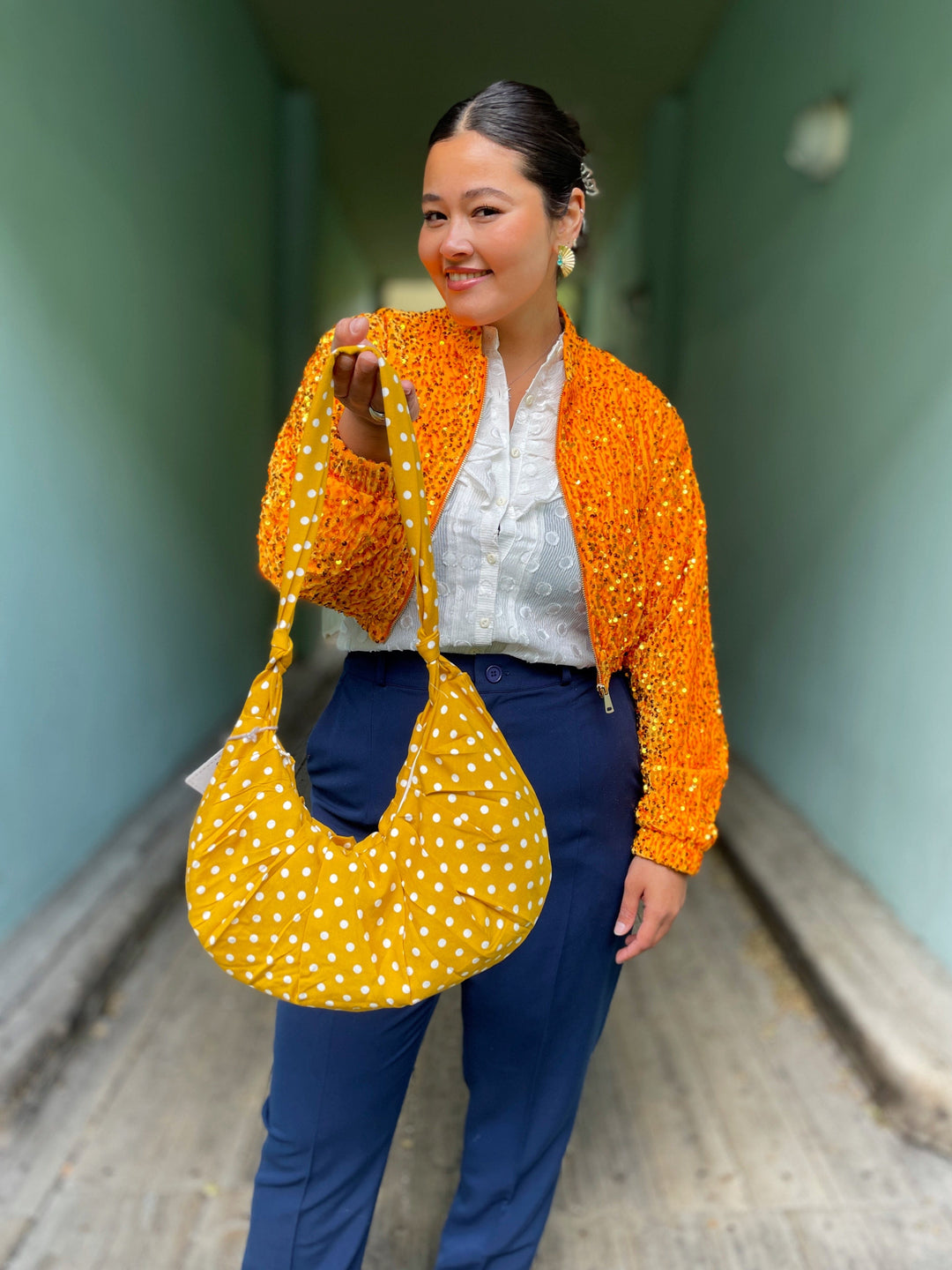 Dianas Vintage vesker Veske av restestoff - dots gul