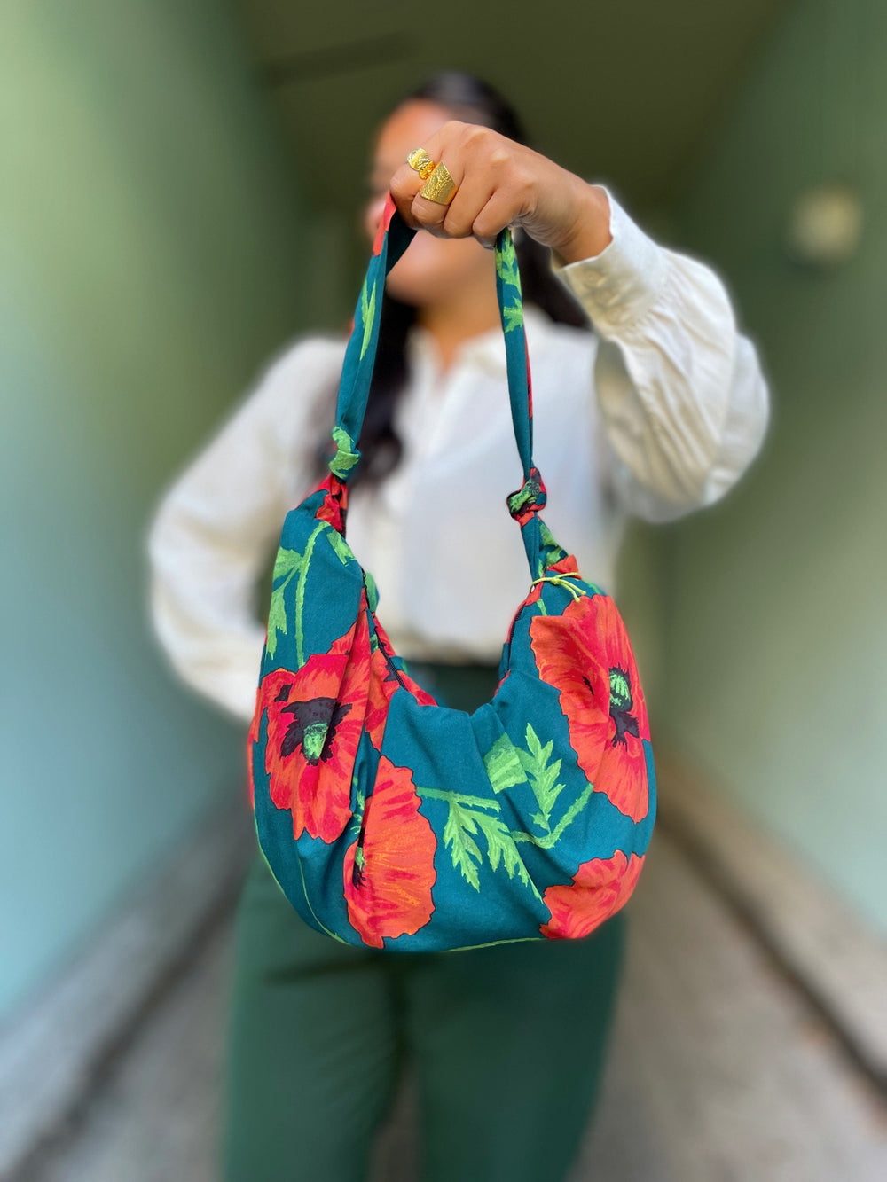 Dianas Vintage vesker Veske av restestoff - Poppy green