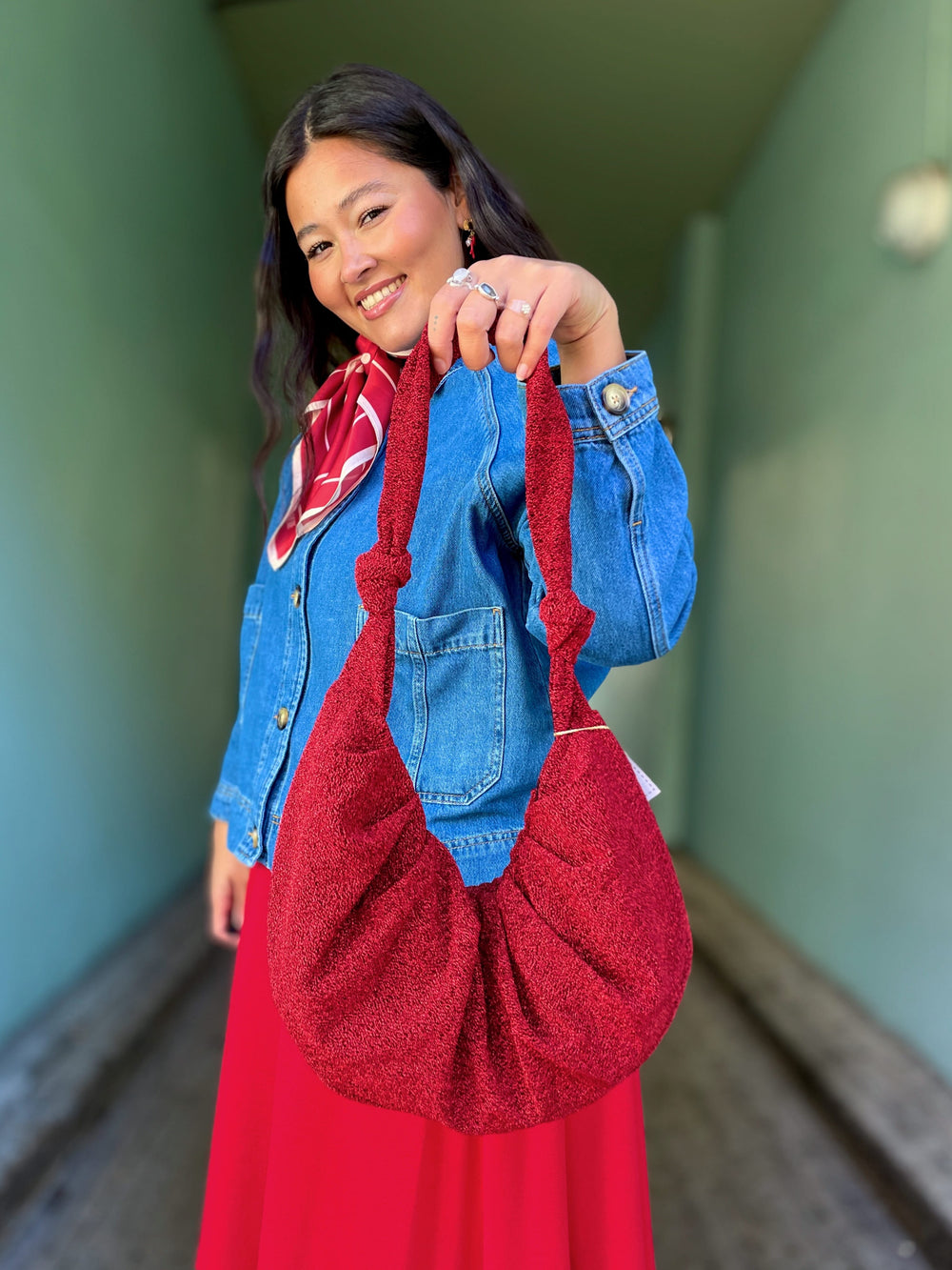 Dianas Vintage vesker Veske av restestoff - rød lurex