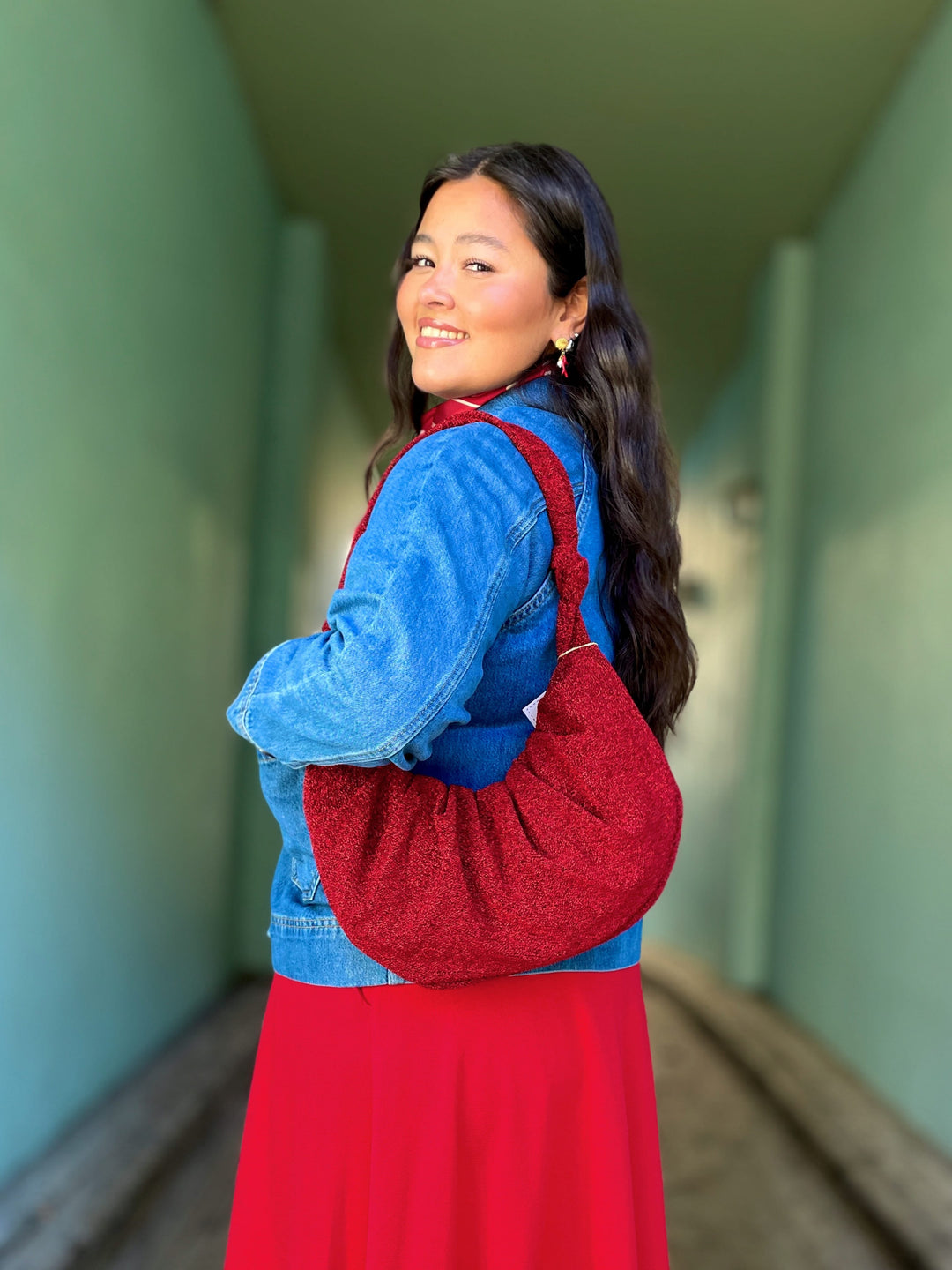 Dianas Vintage vesker Veske av restestoff - rød lurex