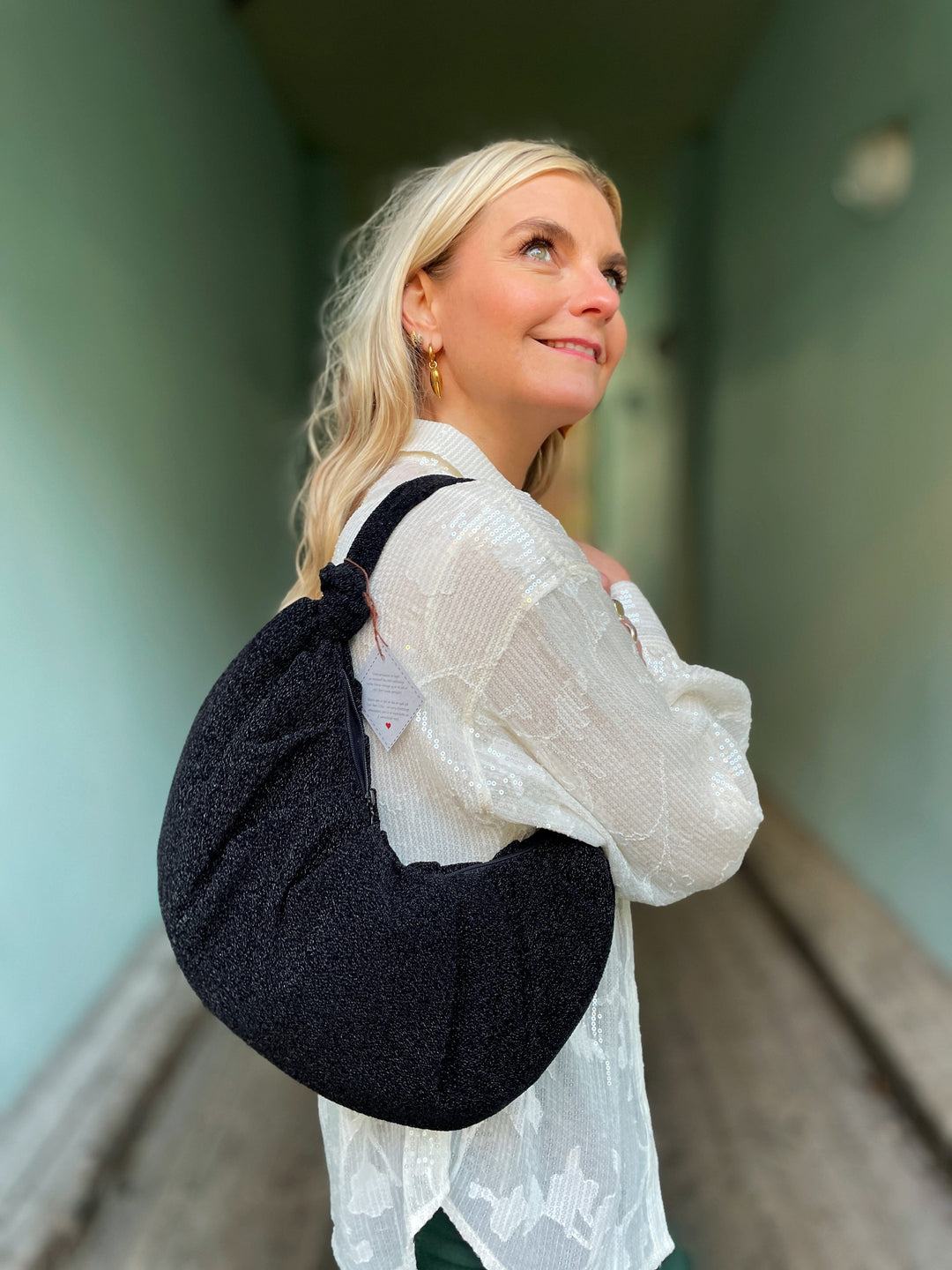 Dianas Vintage vesker Veske av restestoff - svart lurex