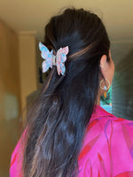 Last inn bildet i Galleri-visningsprogrammet, Frøken Dianas salonger hårpynt Hårklype - dobbel sommerfugl - rosa/grønn
