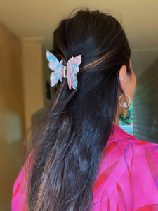 Frøken Dianas salonger hårpynt Hårklype - dobbel sommerfugl - rosa/grønn