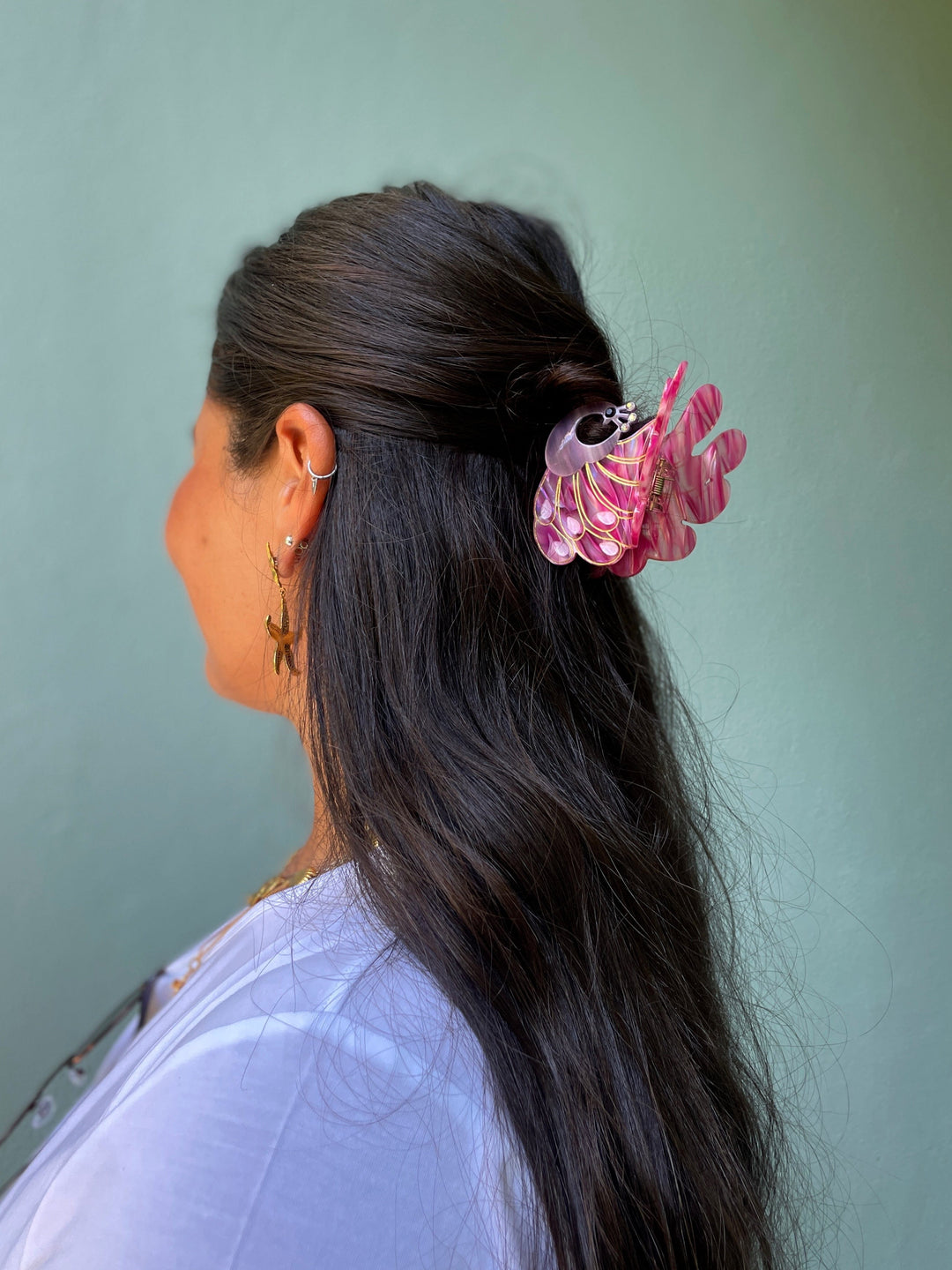 Frøken Dianas salonger hårpynt Hårklype påfugl - rosa
