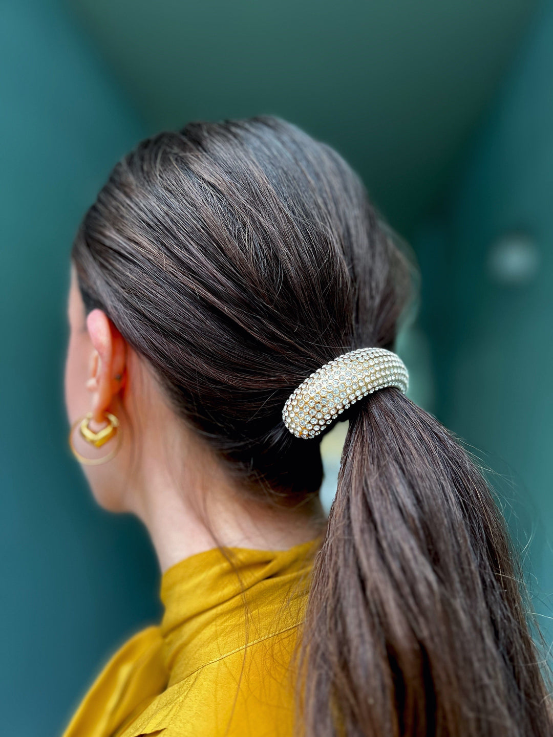 Frøken Dianas salonger Hårpynt Hårstrikk stor cuff med strass - gull