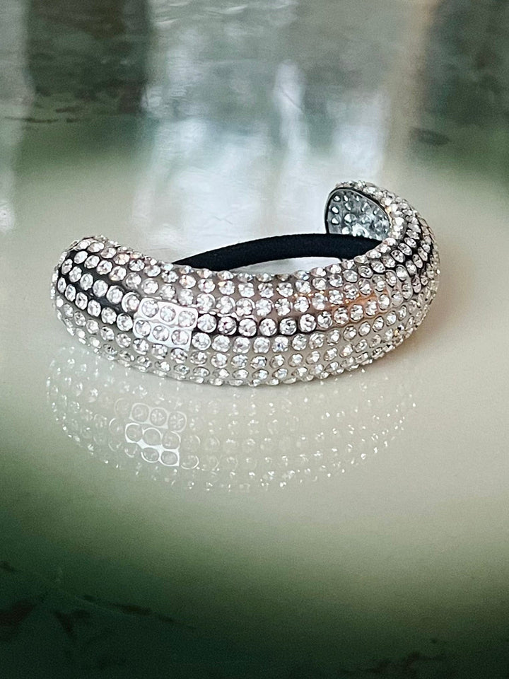 Frøken Dianas salonger Hårpynt Hårstrikk stor cuff med strass - sølv
