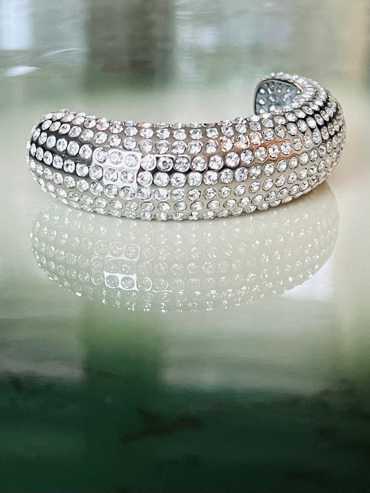 Frøken Dianas salonger Hårpynt Hårstrikk stor cuff med strass - sølv