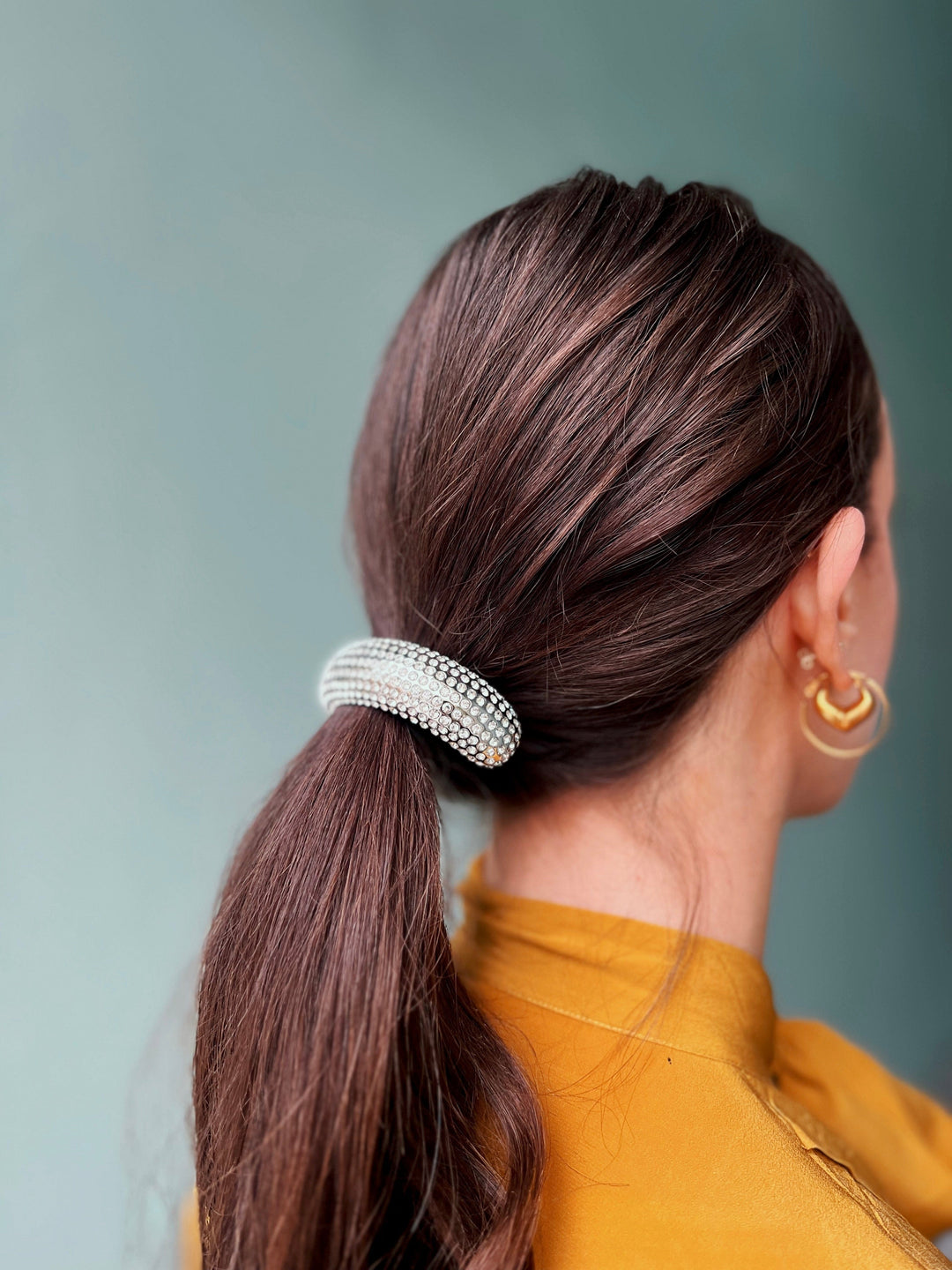 Frøken Dianas salonger Hårpynt Hårstrikk stor cuff med strass - sølv