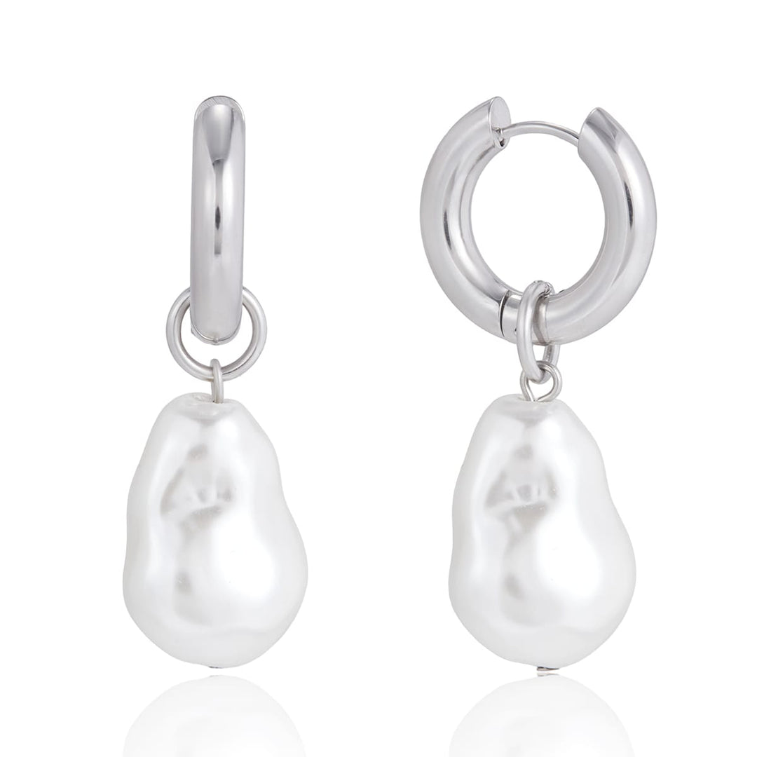 Frøken Dianas salonger øredobber Chunky hoops med perle - sølv