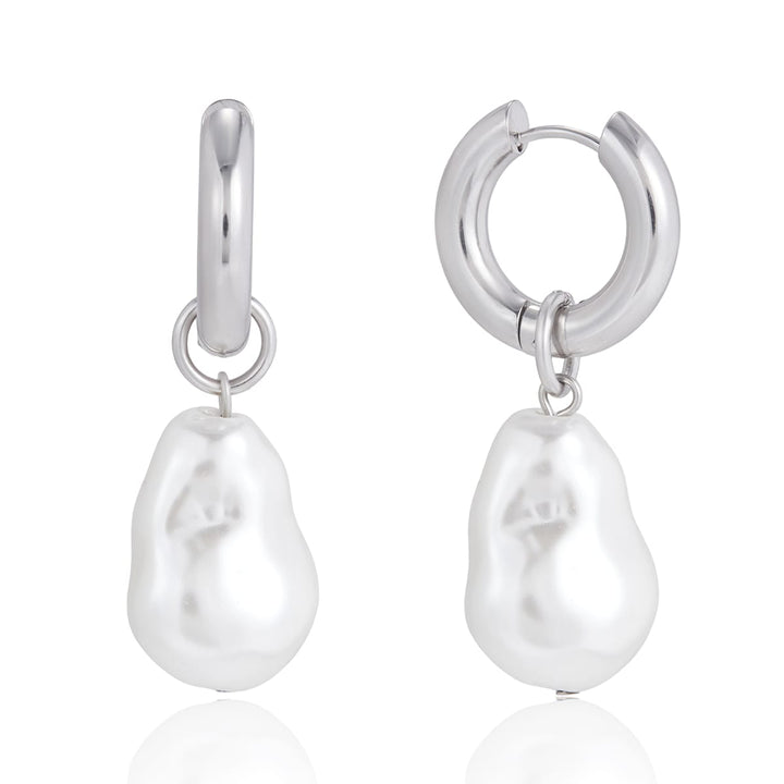 Frøken Dianas salonger øredobber Chunky hoops med perle - sølv