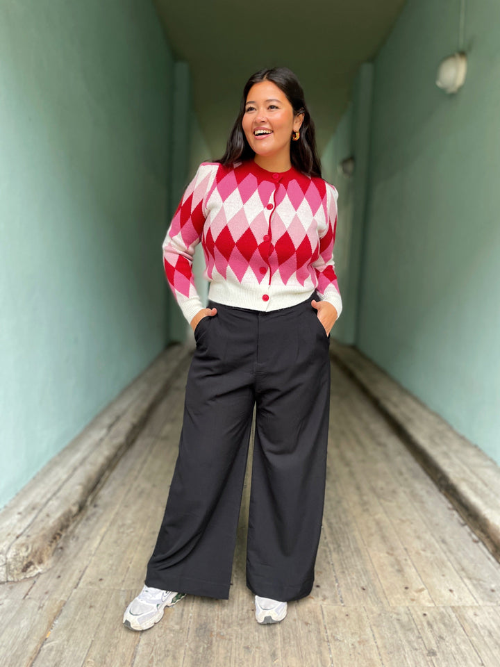 Jayley gensere Diamond Cardigan - rosa og kremhvit
