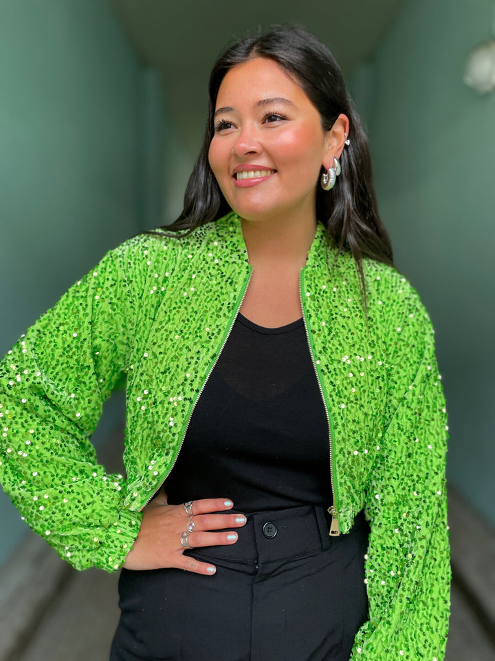 Jayley Topper Sequin Bomber Jacket - limegrønn