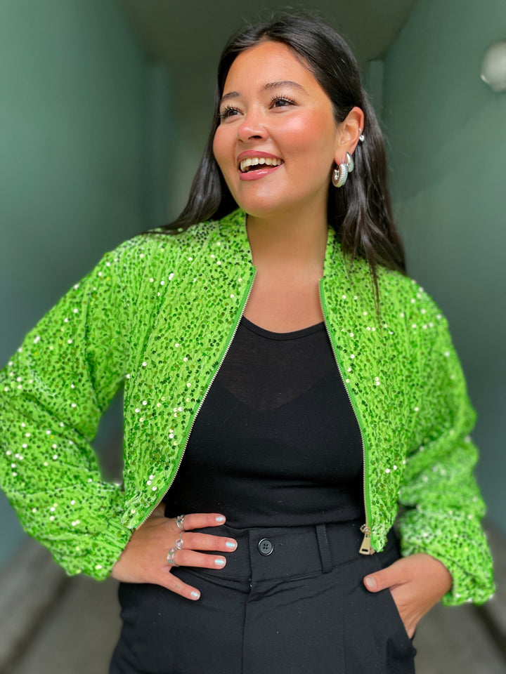 Jayley Topper Sequin Bomber Jacket - limegrønn