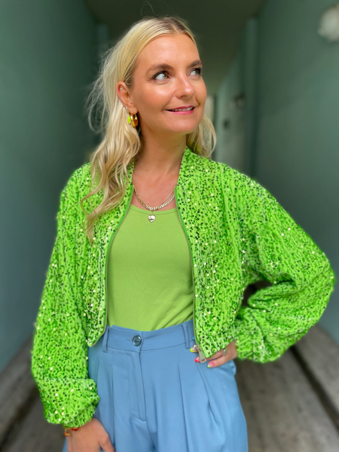 Jayley Topper Sequin Bomber Jacket - limegrønn