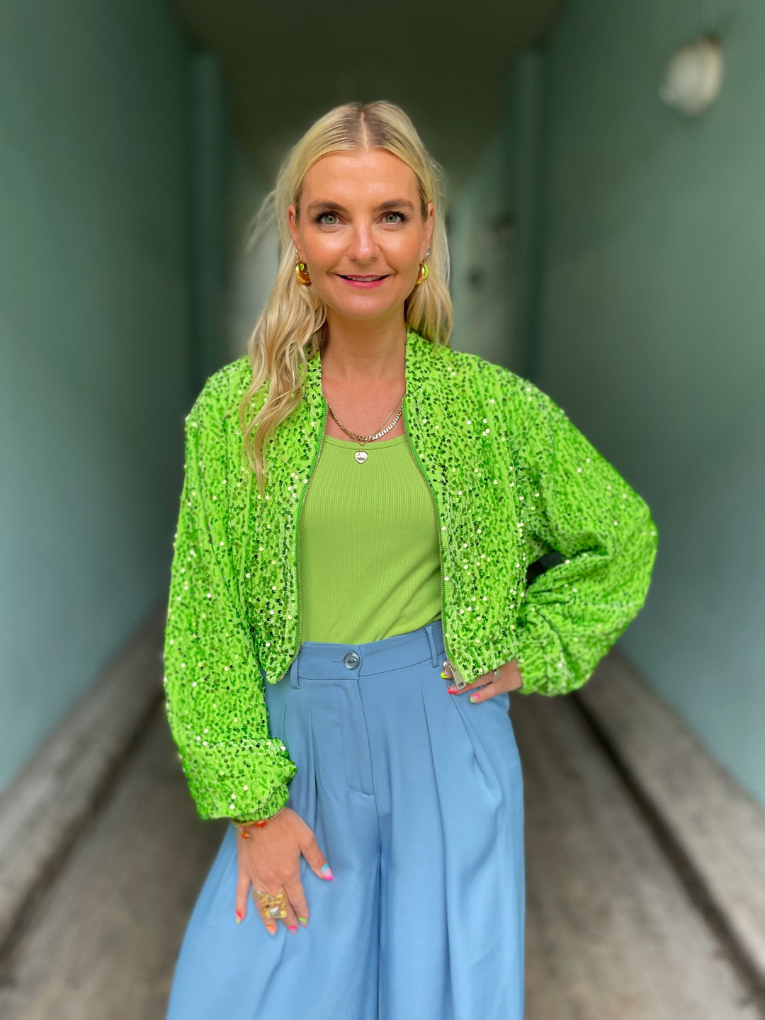 Jayley Topper Sequin Bomber Jacket - limegrønn