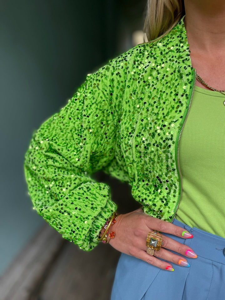 Jayley Topper Sequin Bomber Jacket - limegrønn