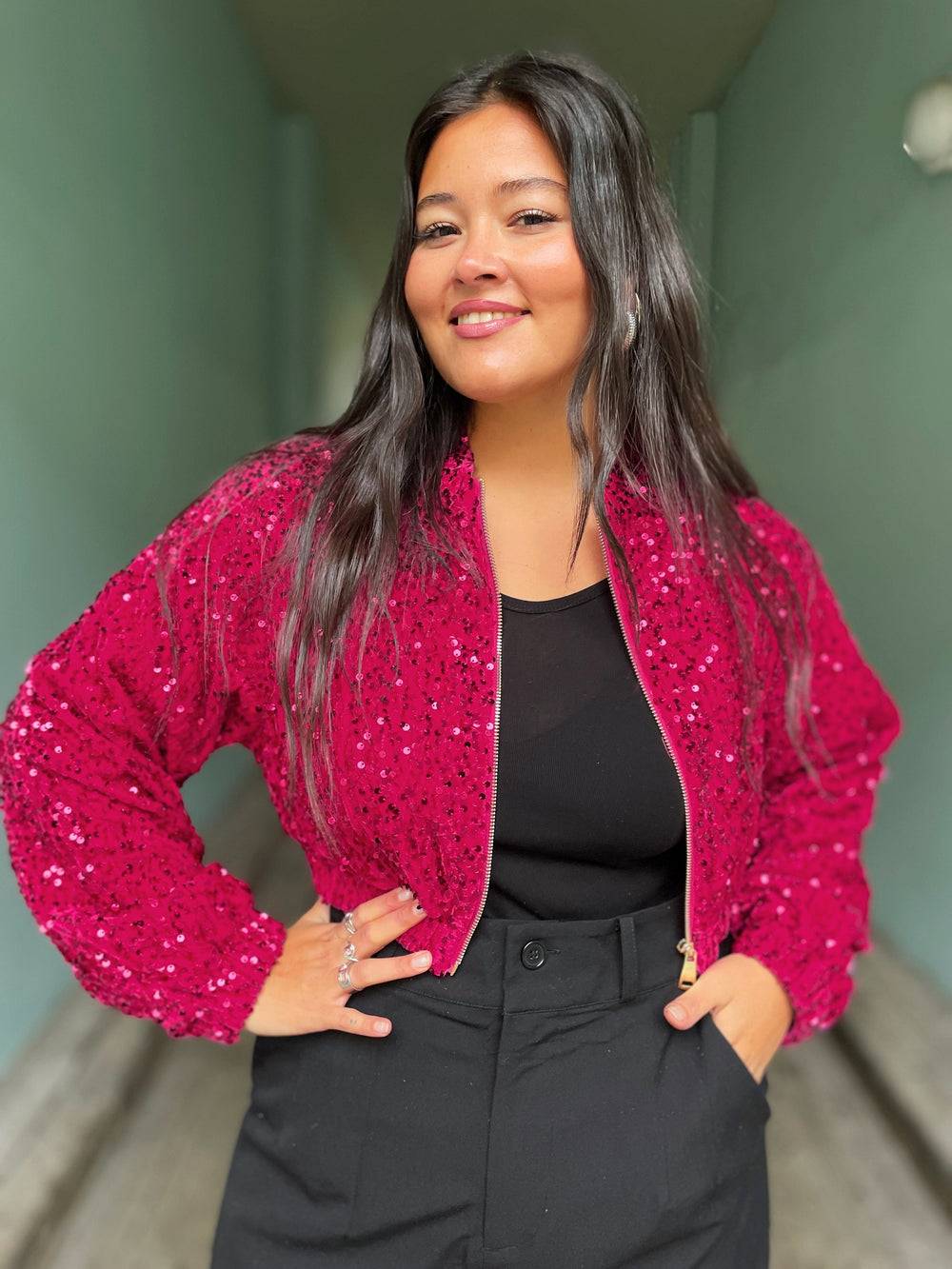Jayley Topper Sequin Bomber Jacket - rosa