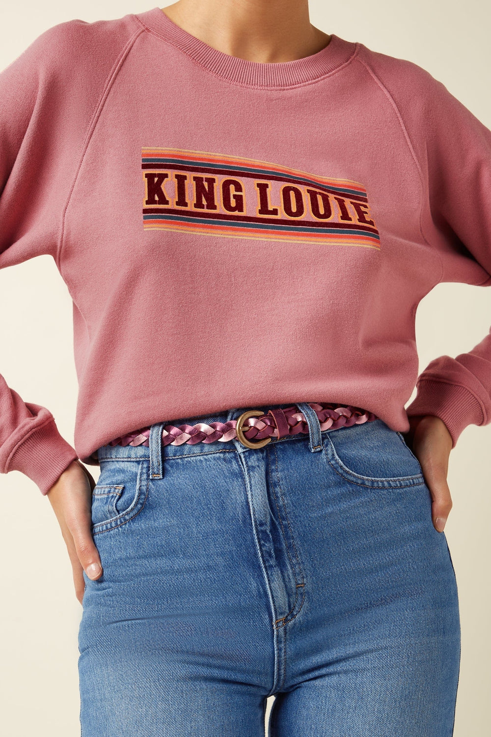 King Louie belter 105 cm Flettet skinnbelte glitter - bordeaux red