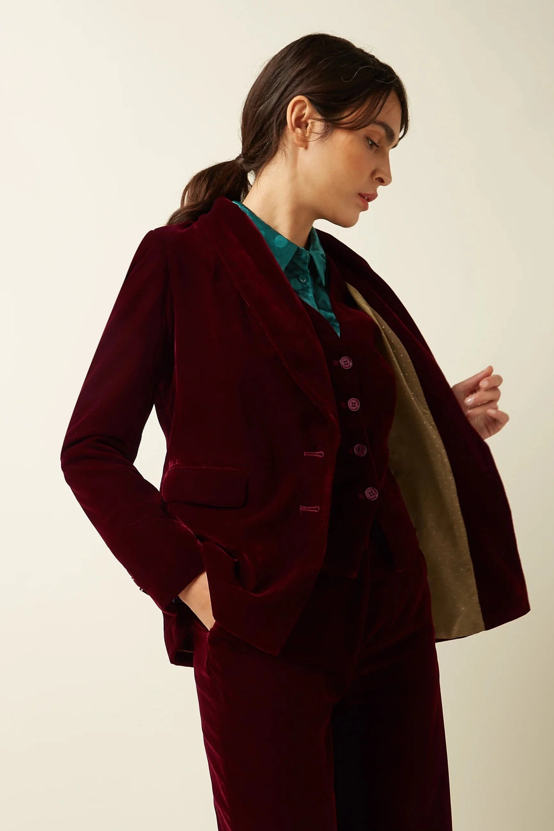 King Louie blazer Brooke Gamine fløyel blazer - Bordeaux Red