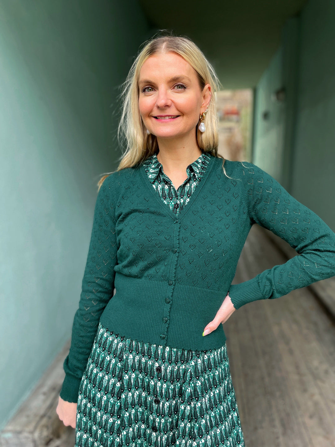 King Louie gensere Cardigan V Heart Ajour - grønn