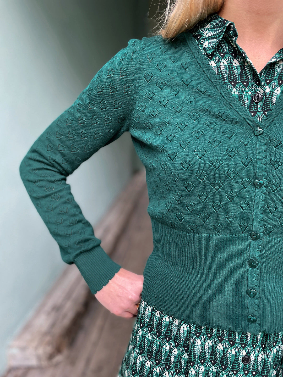 King Louie gensere Cardigan V Heart Ajour - grønn