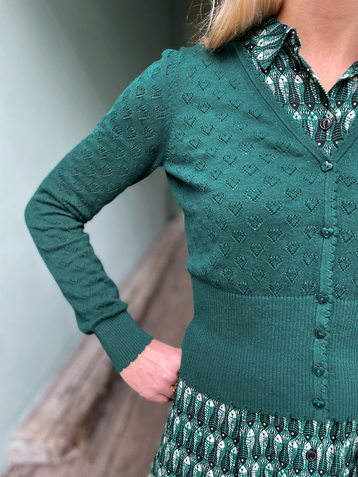 King Louie gensere Cardigan V Heart Ajour - grønn