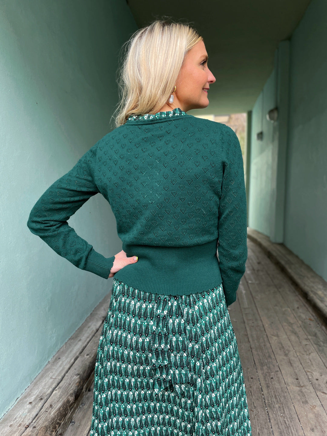 King Louie gensere Cardigan V Heart Ajour - grønn