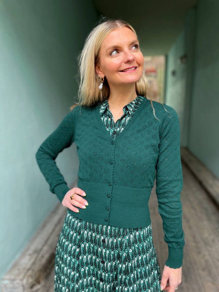 King Louie gensere Cardigan V Heart Ajour - grønn